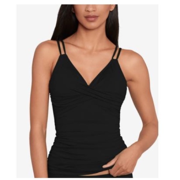 RALPH LAUREN Women's Double-Strap-Front Tankini Top Beach Solids Twist Camikini - Picture 1 of 8